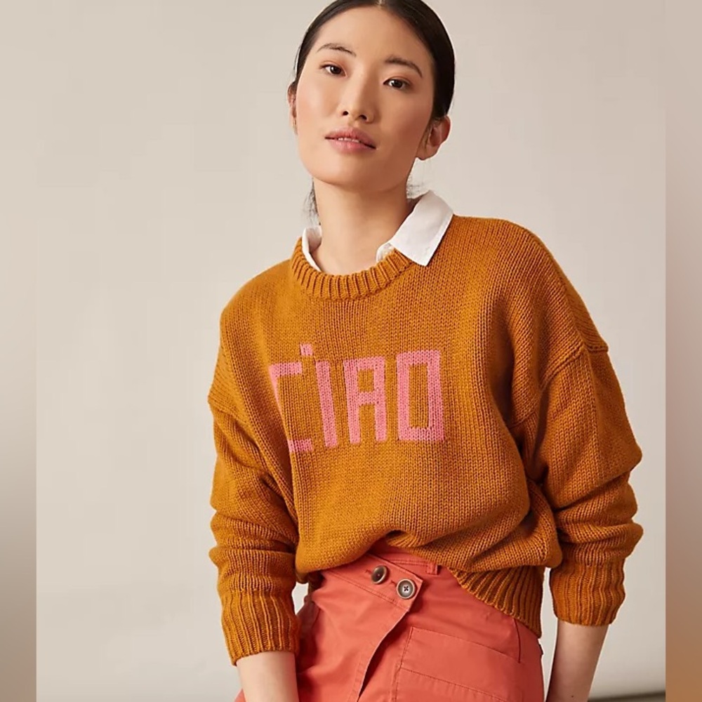 Clare V Brown Sweater with Pink Logo